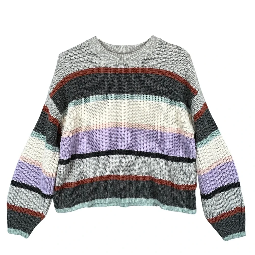 American Eagle Womens XS Striped Chunky Knit Crewneck Sweater Multicolor Relaxed